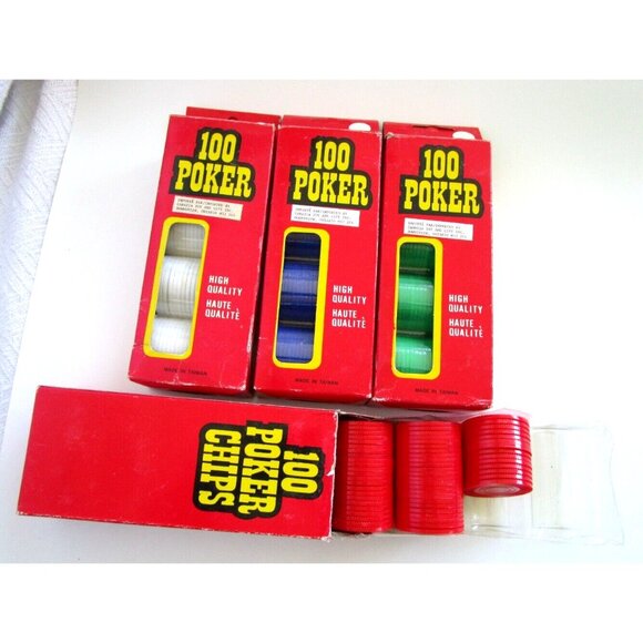 Vintage Poker Chips Blue/Green/White Boxes of 100 - Red Box Not Full Box -Taiwan - Picture 2 of 12